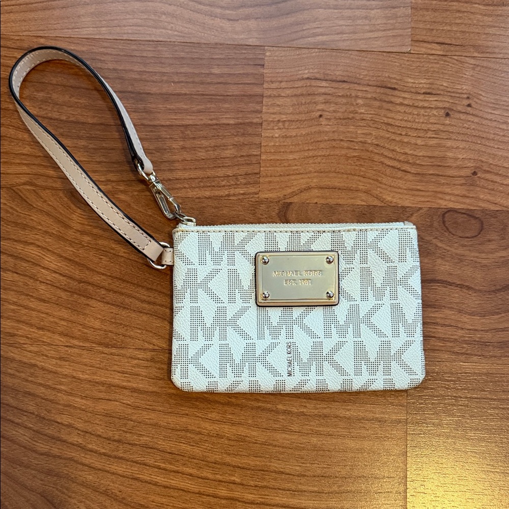 Michael Kors Beige and Gold Logo Wristlet